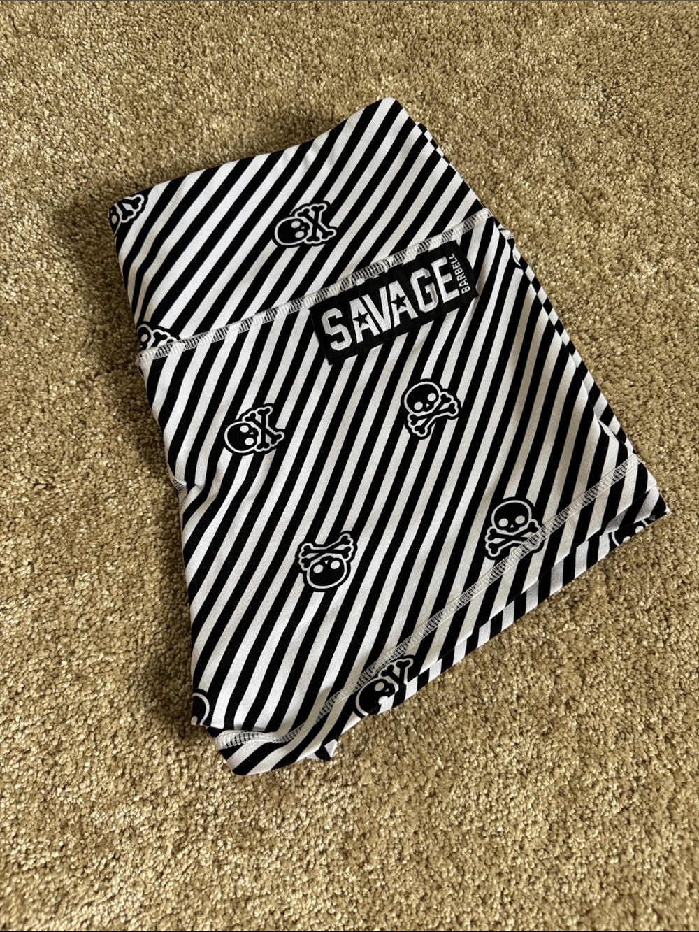 Savage Barbell Black and White Striped Athletic Shorts